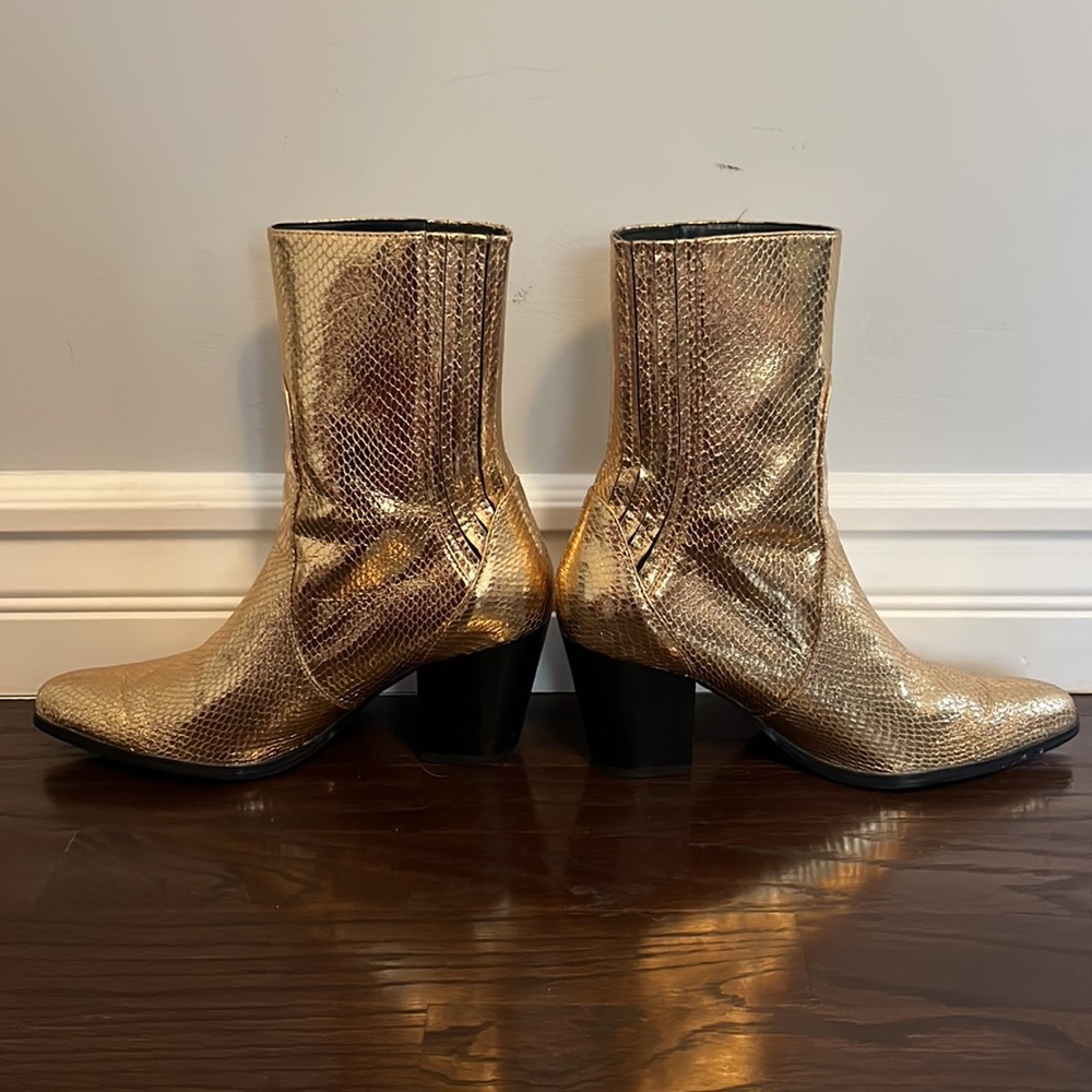 Zara Metallic Gold Heeled Booties